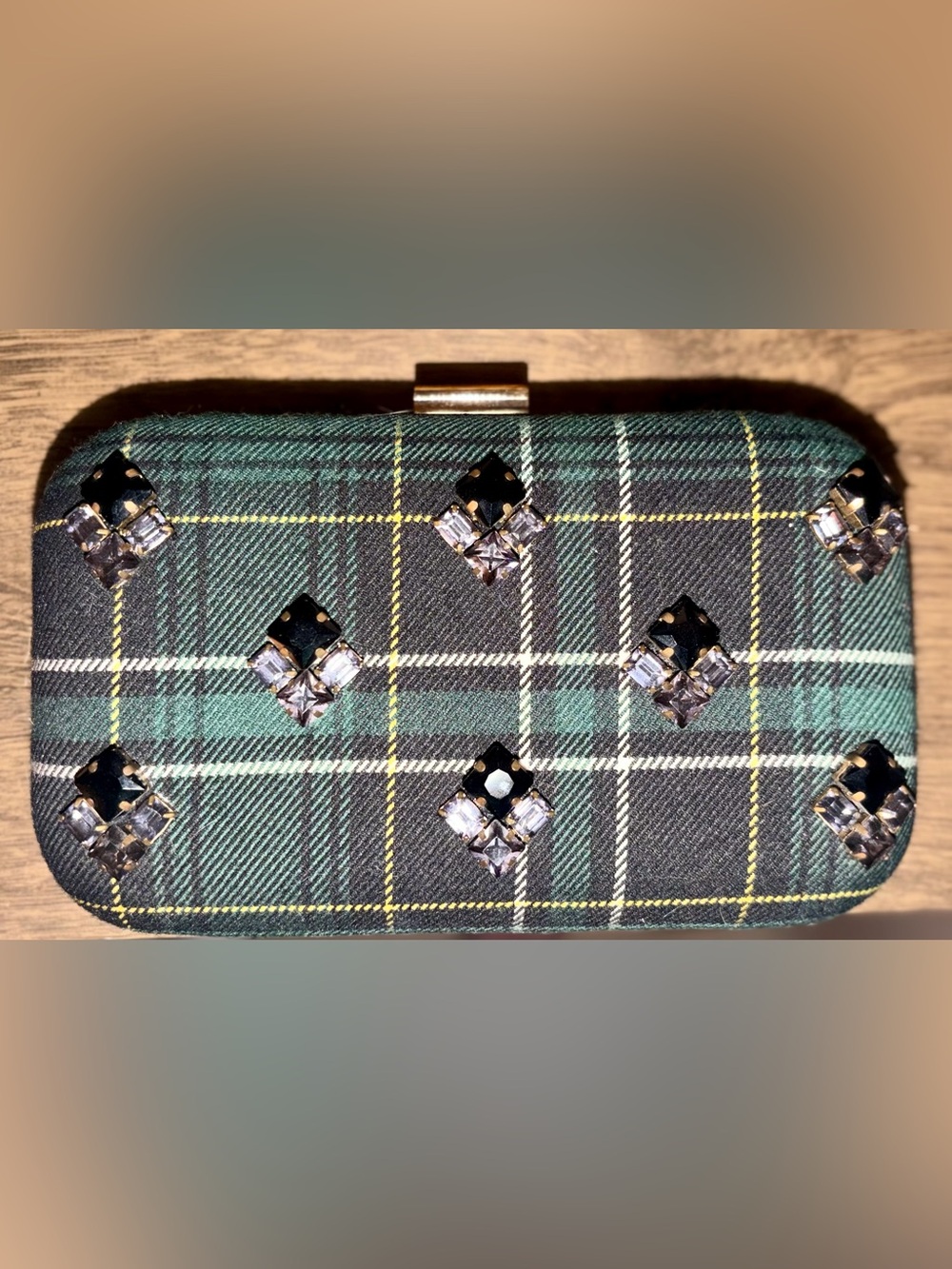 Brand new Ann Taylor Plaid Jeweled Clutch Bag - Green Plaid